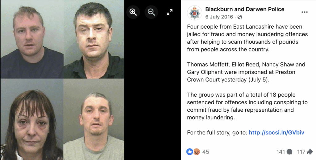 Facebook post from Blackburn and Darwen Police