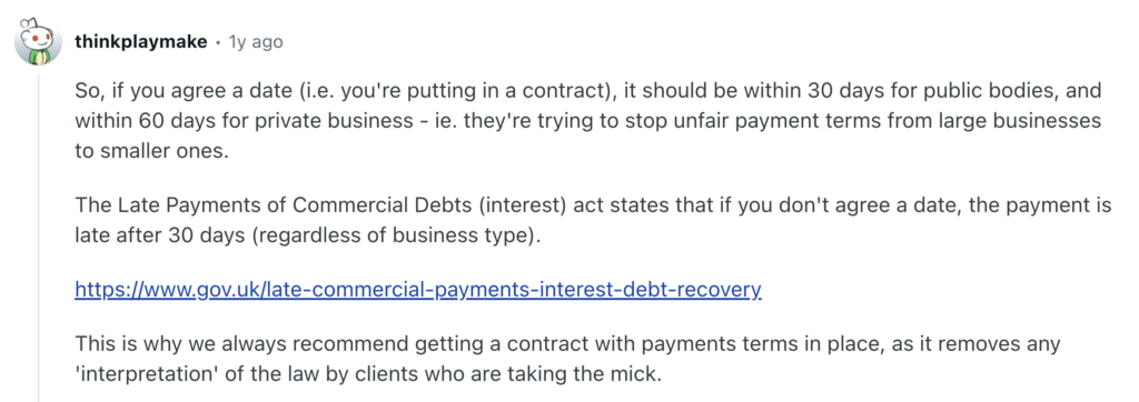 Reddit thread on late payments